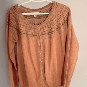 April Cornell “Poet” cardigan in pink and brown, size M